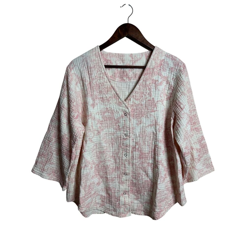 Nothing Fits But Muslin Gauze Nursing Top size L/XL Baby Pink Toile Snap Front